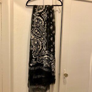 Barneys New York Sheer Oversized Black & White Patterned Scarf/Wrap